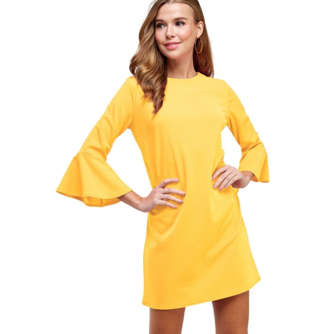 Two Hearts Yellow Bell Sleeve Shift Dress D3034-YELLOW – dalia + jade