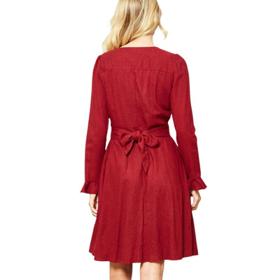 Promesa Burgundy Scoop Neck Puff-Sleeve Ruffled Mini Dress HDE8359-BURG