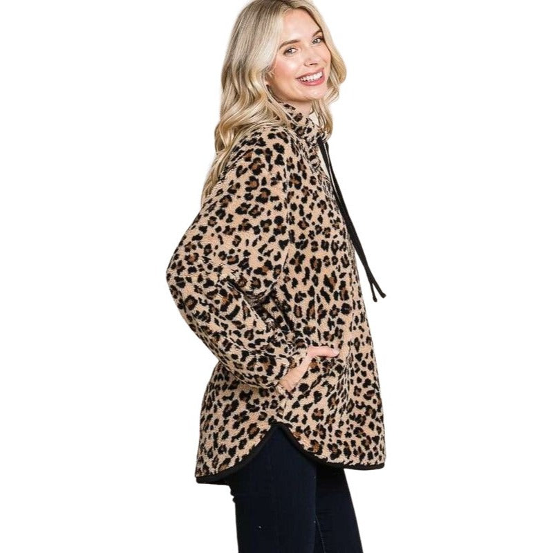 Culture Code Leopard Print Faux Fur Pullover Top CFU1316LP