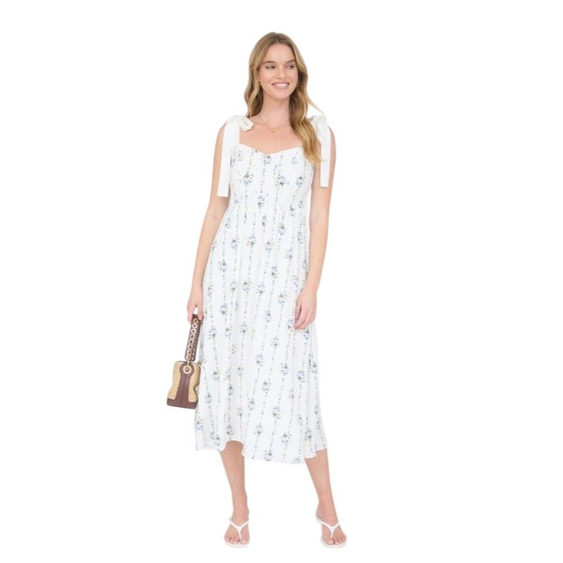 Blu Pepper Floral Lightweight Midi Dress with Bow Tie Straps CR2835 Pink / Large