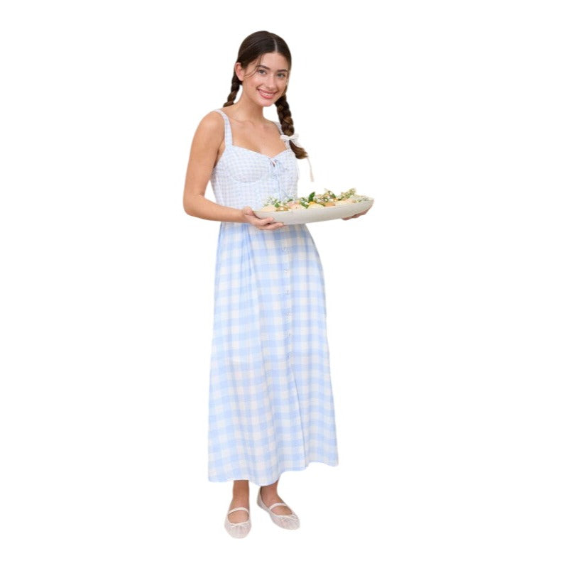 blu pepper gingham dress Blu Pepper Plaid Corseted Midi Dress, Womens, Juniors, L, Light Blue