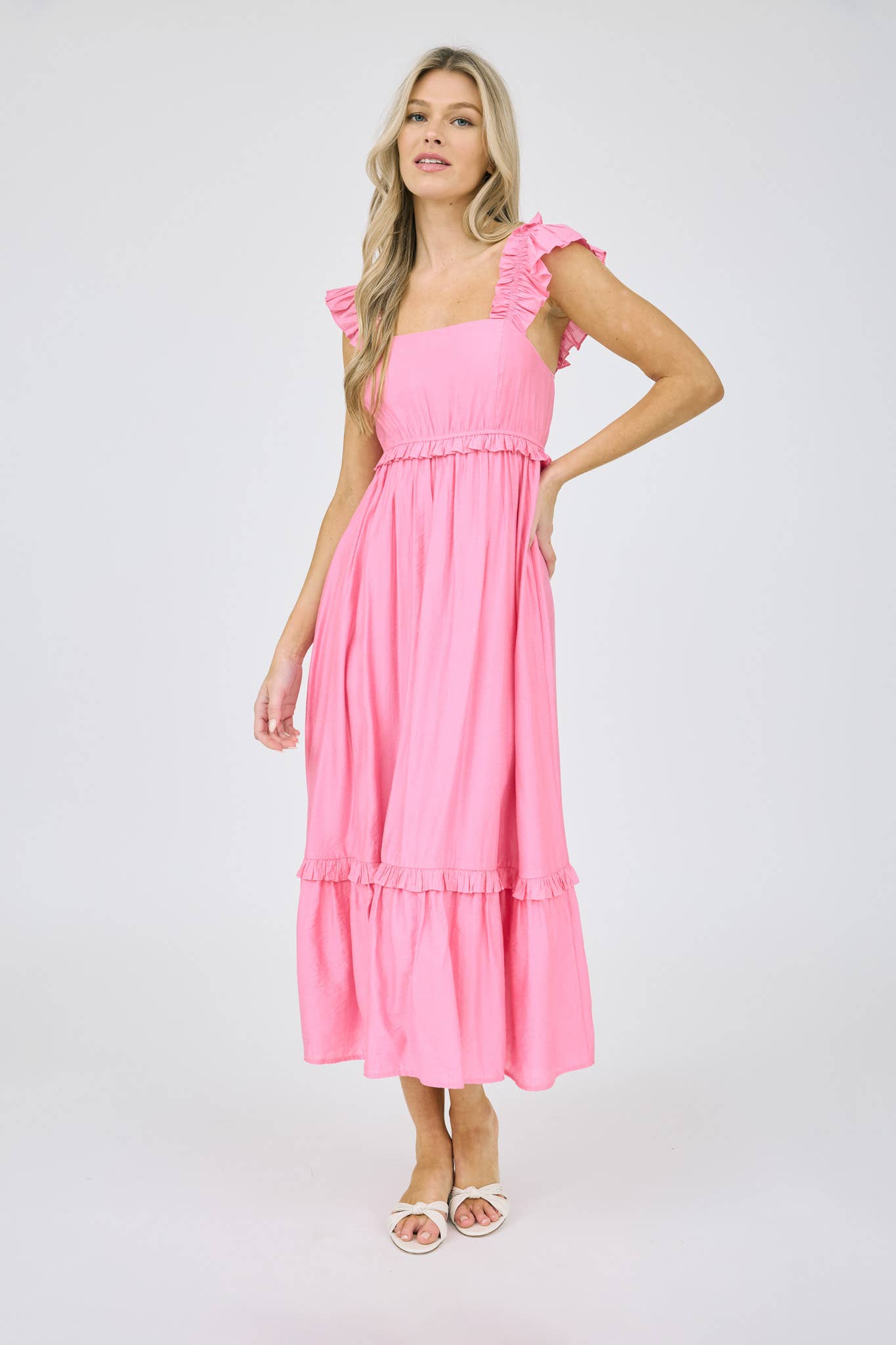 Blu Pepper Women's Ruffle Strap Midi Dress - Pink