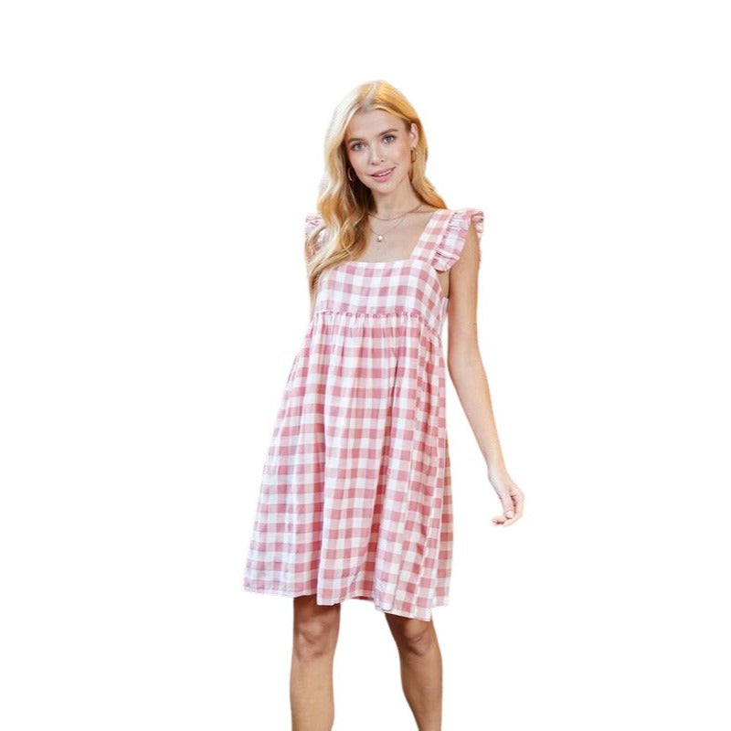 Twenty Ten Pink Sleeveless Checkered Mini Dress with Ruffled Strap 5111IMD