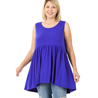 Zenana Bright Blue Sleeveless High Low Tunic Mini Dress - RT3150