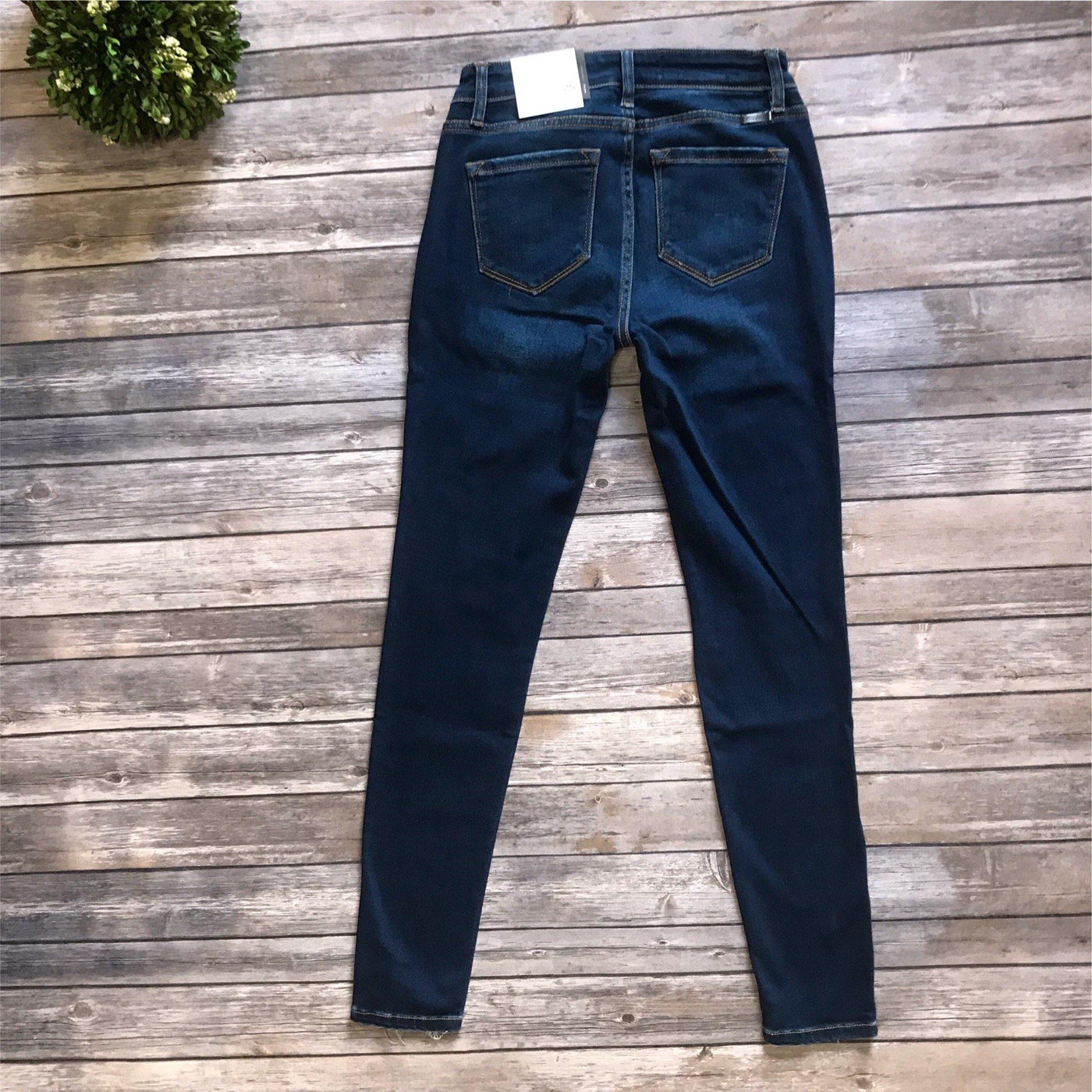 Kancan KC5055D Dark Wash Mid Rise Distressed Skinny Jeans - jeans - dalia + jade 