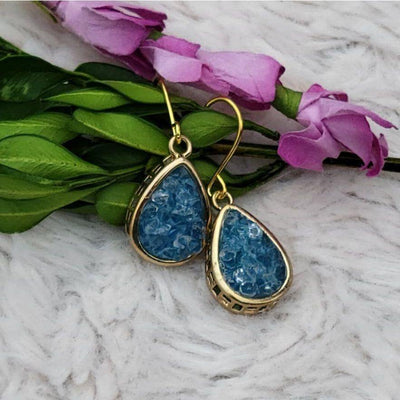 NEW Blue Druzy Gold Color Dangle Drop Earrings - 1.25 Inches Long - Accessories - dalia + jade 