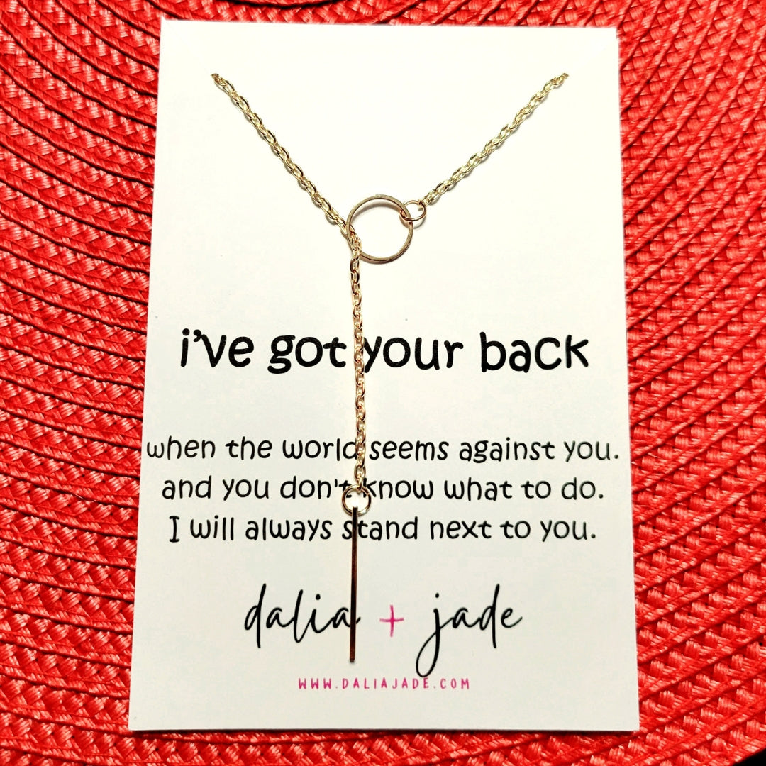 I've Got Your Back Message Card with Gold Circle Lariat Necklace