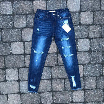 Kancan Dark Wash Distressed Skinny Jeans KC5056LD - jeans - dalia + jade 