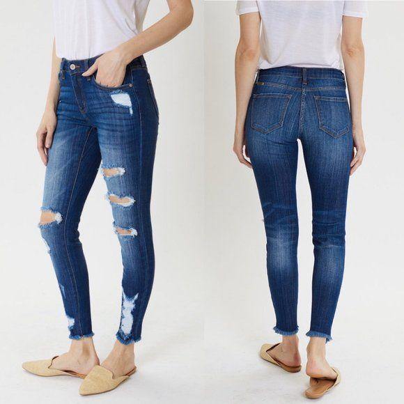 Kancan Dark Wash Distressed Skinny Jeans KC5056LD - jeans - dalia + jade 