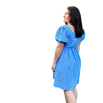 Culture Code Blue Short Puff Sleeve Babydoll Dress CWD1693