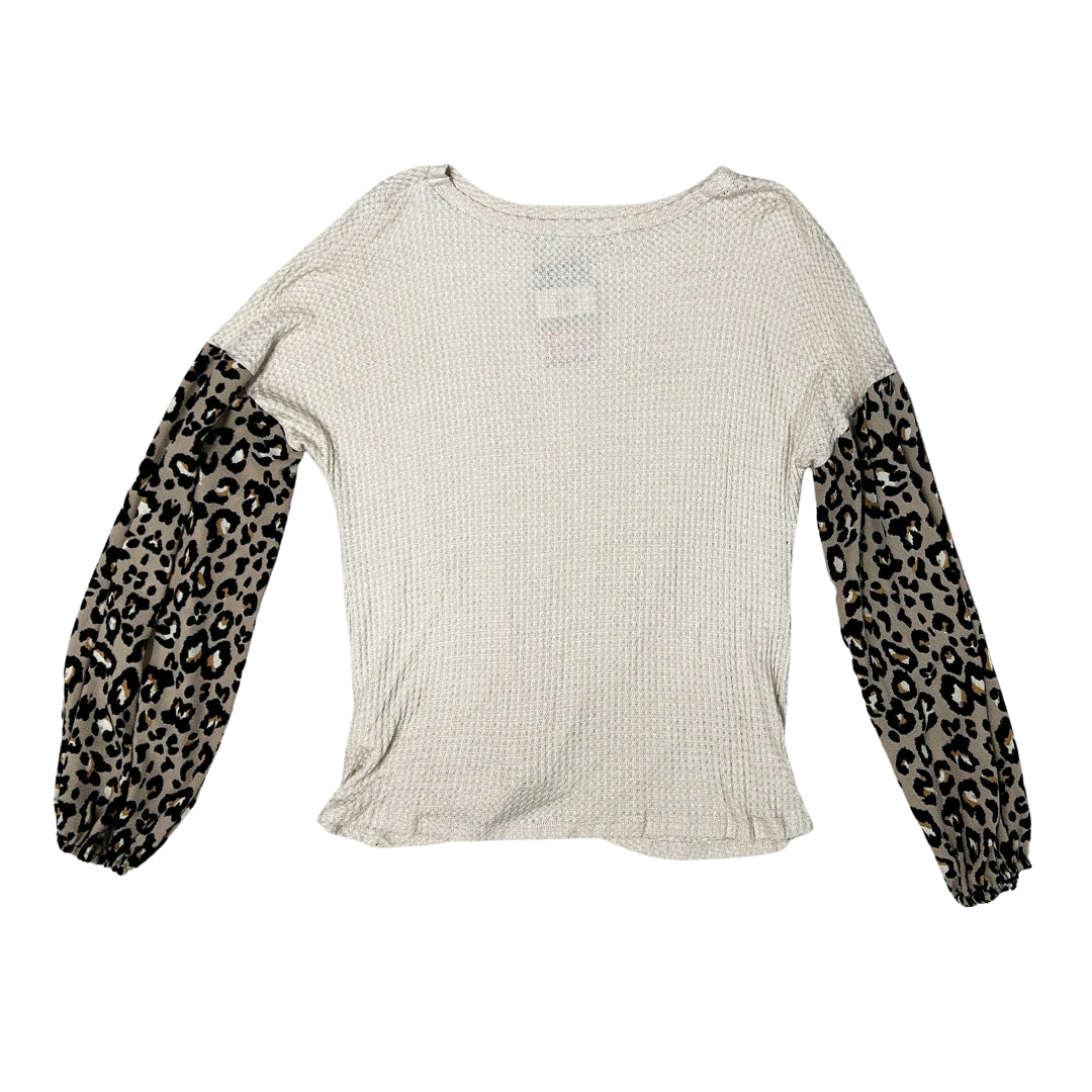 P. S KATE Beige Long Sleeve Top with Cheetah Print Color Block Sleeves 11178