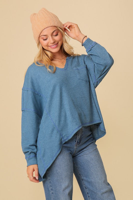 Timing Thermal High Low V-Neck Oversized Top TT3048