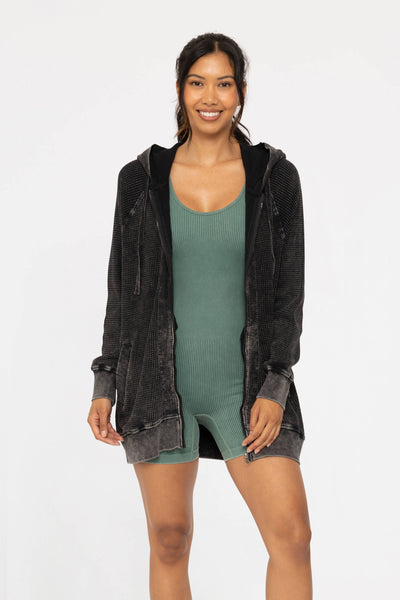 Mono B Oversized Mineral-Washed Zip-Up Hooded Jacket KJ12071