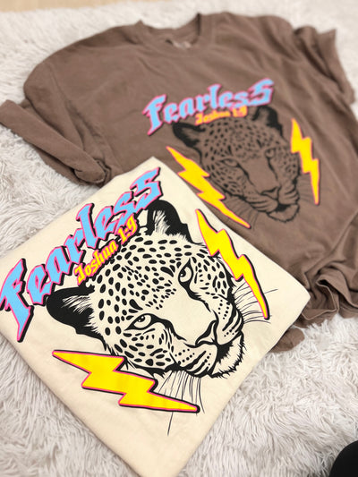 Ivory Short Sleeve Fearless Cheetah Graphic T-Shirt