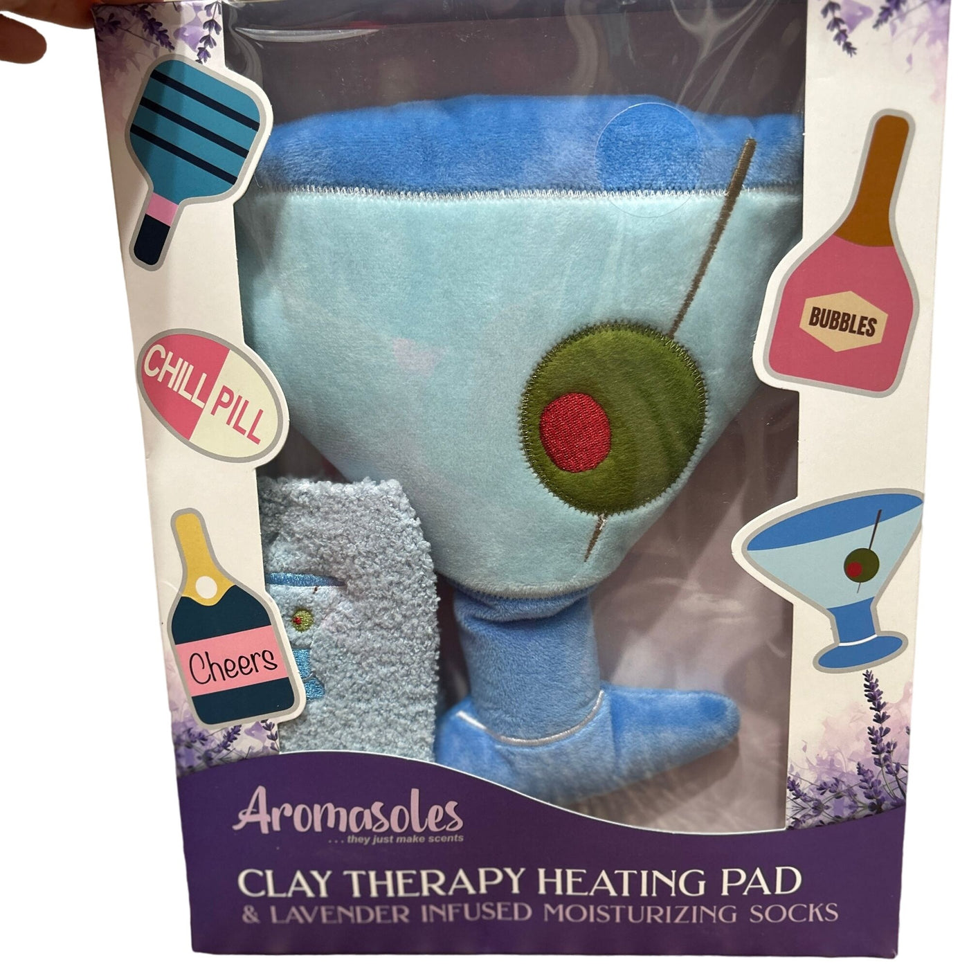 Aromasoles By MinxNY Martini Heating Pad and Lavender Infused Socks Gift Set