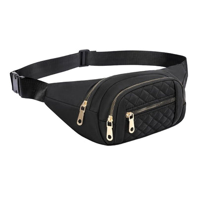 Zenana Black Quilted Multi Pocket Waist Belt Bag U-239