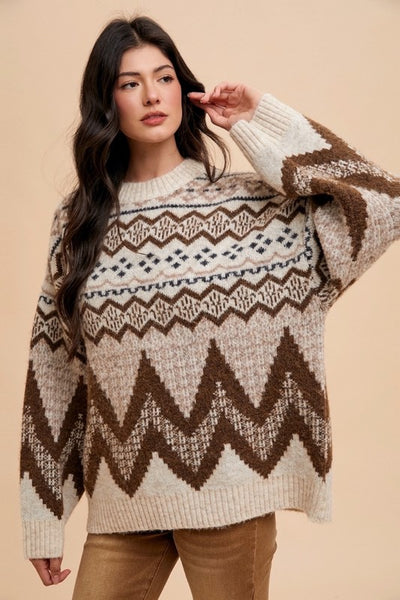 Anniewear Fair Isle Loose Fit Sweater Top ASW2381