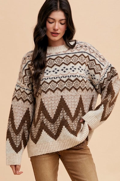 Anniewear Fair Isle Loose Fit Sweater Top ASW2381