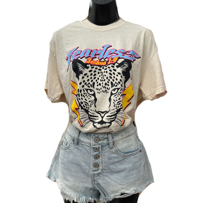 Ivory Short Sleeve Fearless Cheetah Graphic T-Shirt