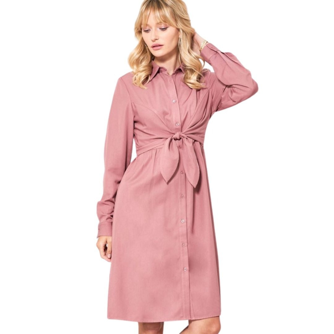 Promesa Pink Tie-Front Button-Down Knee-Length Shirt Dress HDE8394