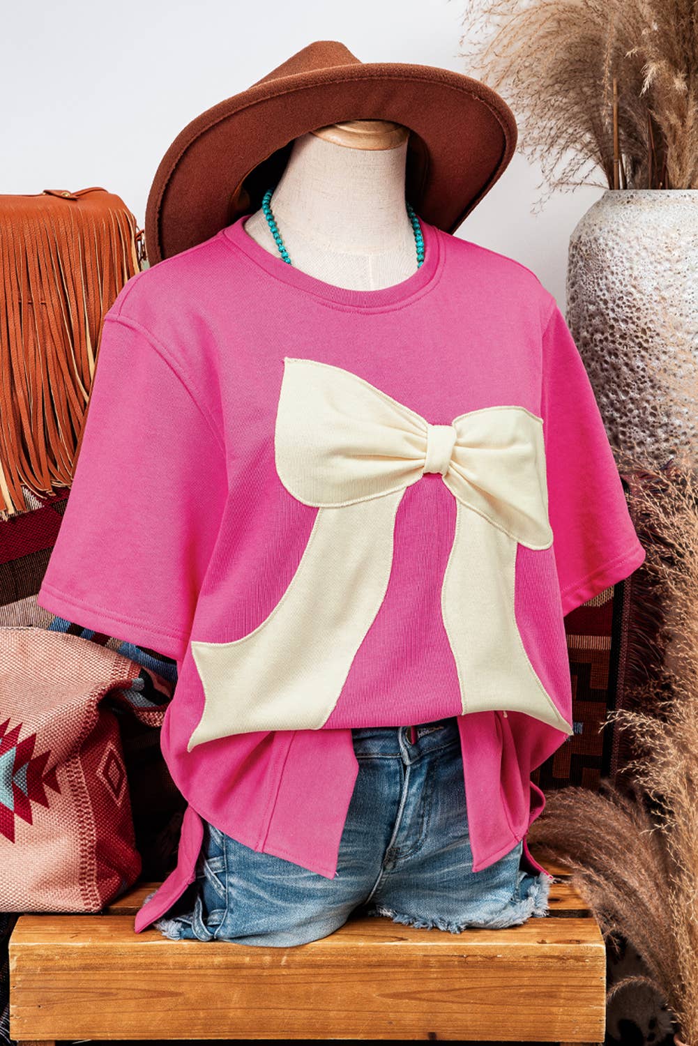 Pink Sweet Bow Round Neck T-Shirt P306