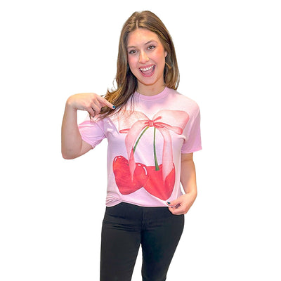 Pink Short Sleeve T-Shirt with Cherry Bow Graphics CBGSST-PINK