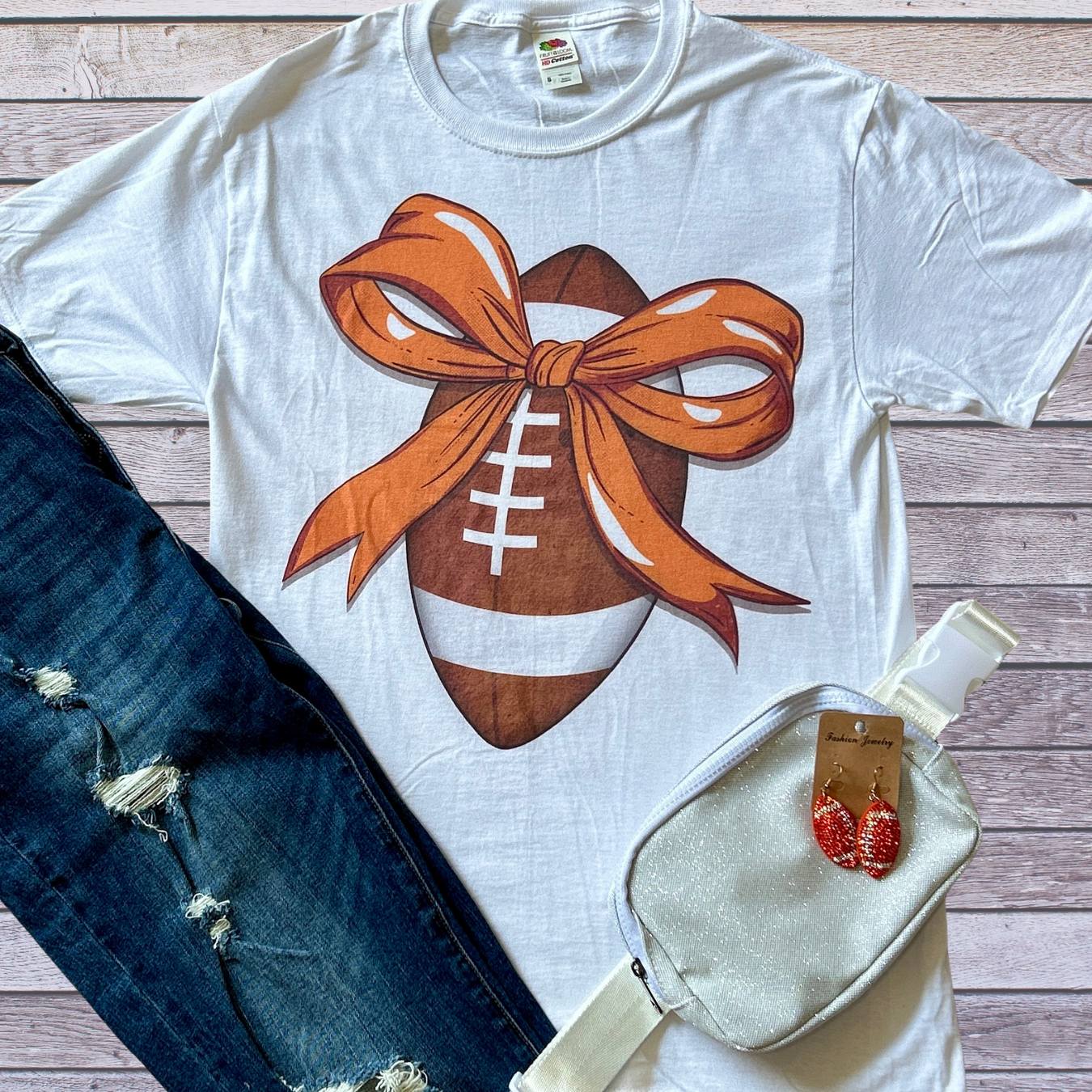 Football Orange Bow Graphic T-Shirt