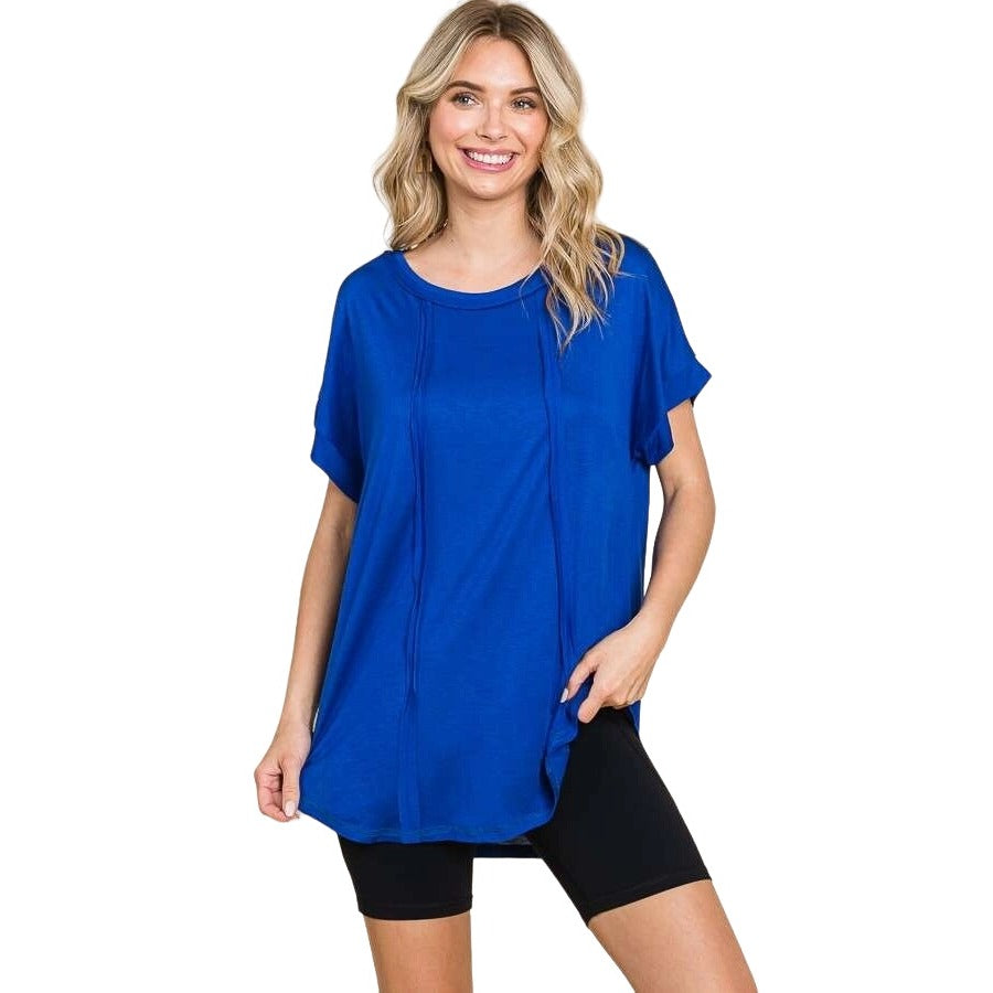 Culture Code Blue Round Neck Exposed Seam Sleeveless Top CAY1647