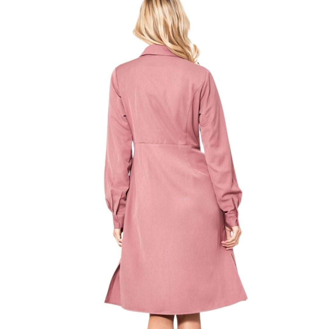 Promesa Pink Tie-Front Button-Down Knee-Length Shirt Dress HDE8394