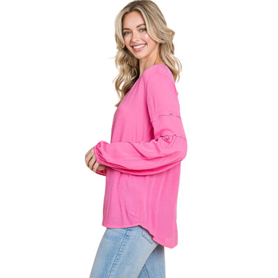 Culture Code Flamingo Pink Bohemia Blouse Long Sleeve Top CWT1461