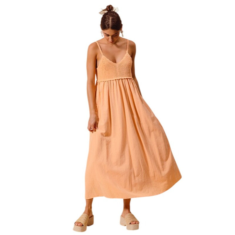 peach crochet dress Steve Madden Peach Crochet Maxi Dress Sleeveless Crew Neck Pullover Size M