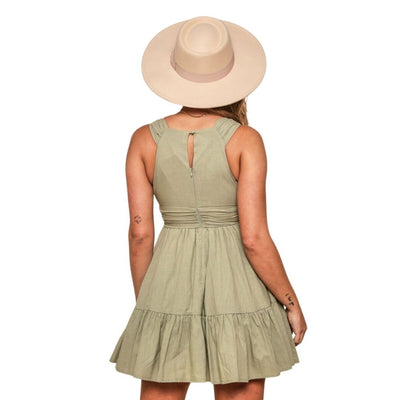 Peach Love California Sage Green Ruched Sleeveless Mini Dress ID62425-SAGE