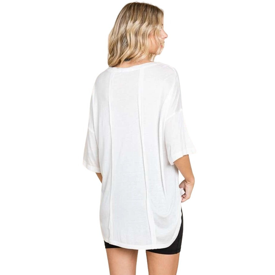 Culture Code White Exposed Seam Button Detail Sleeve Top CAY1645