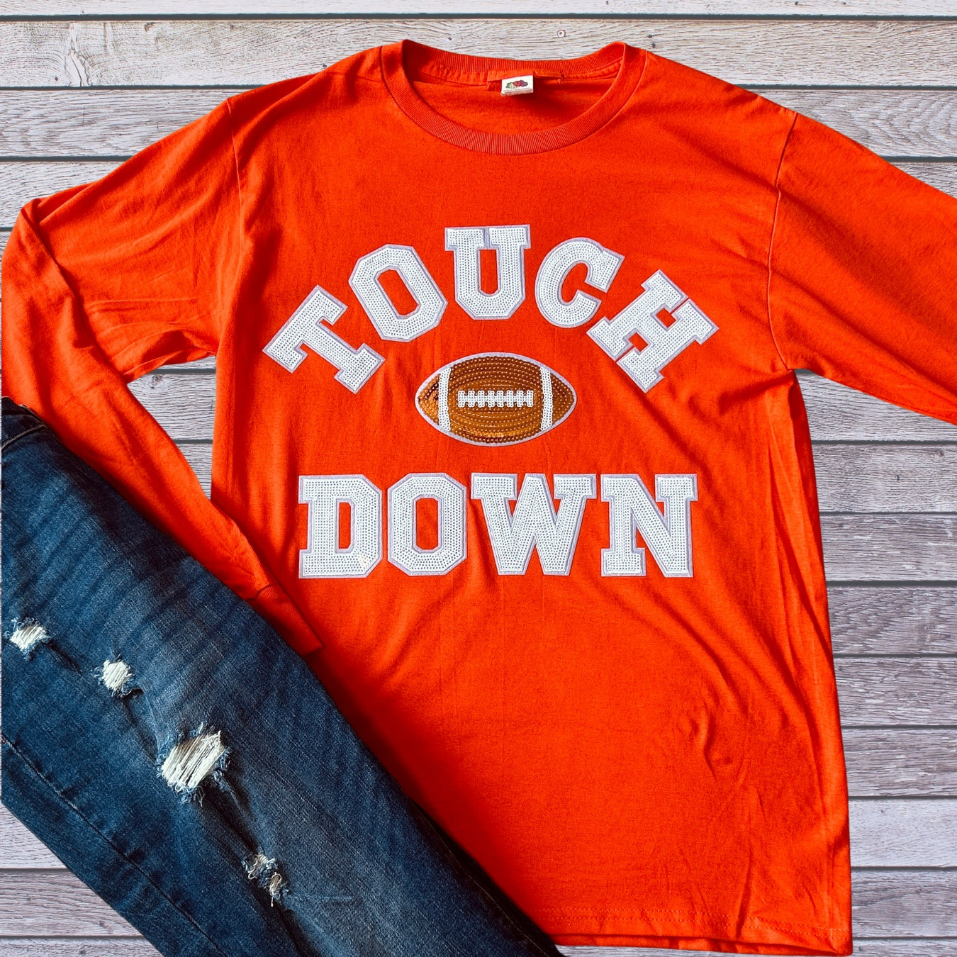 Touch Down Sequin Long Sleeve Graphic T-Shirt