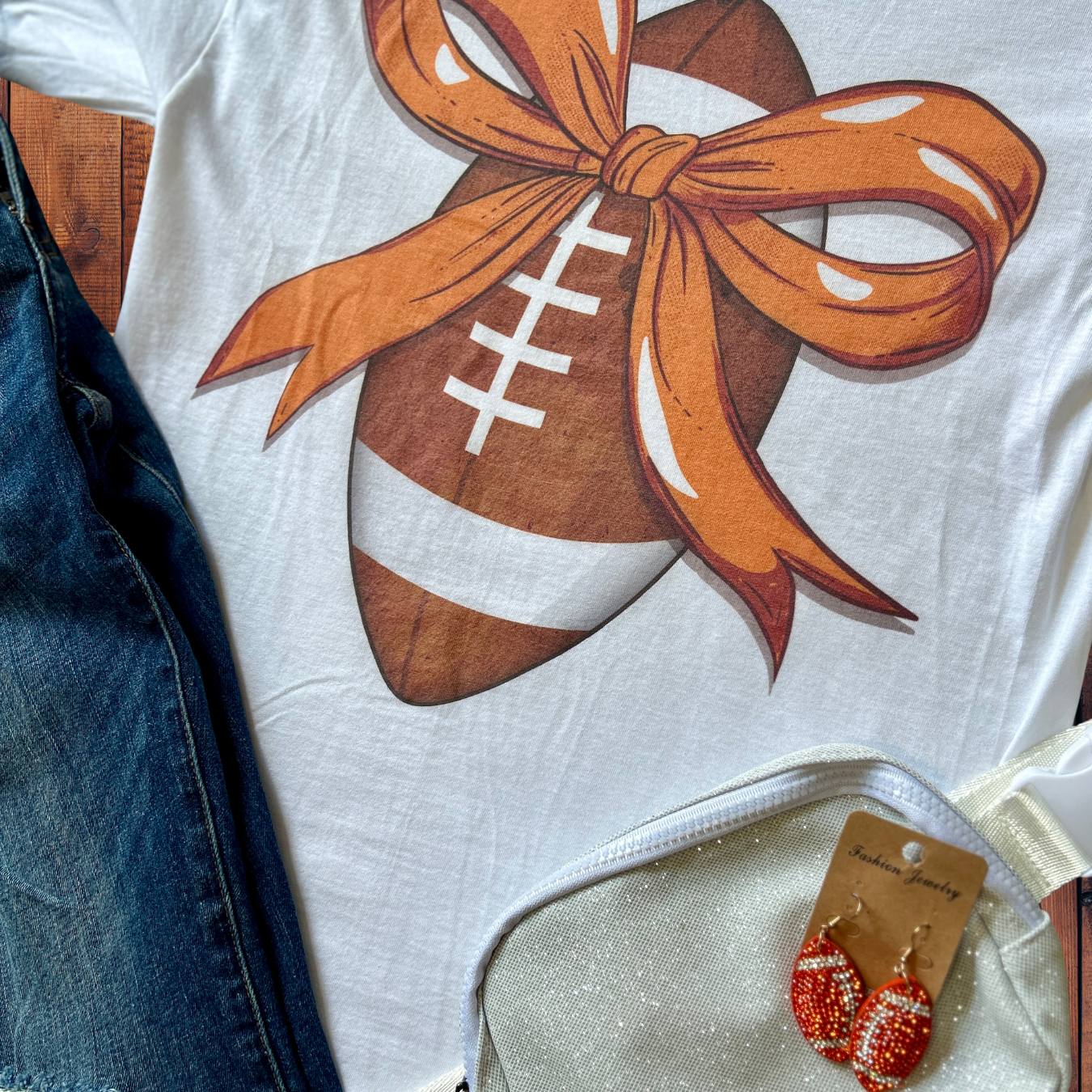 Football Orange Bow Graphic T-Shirt