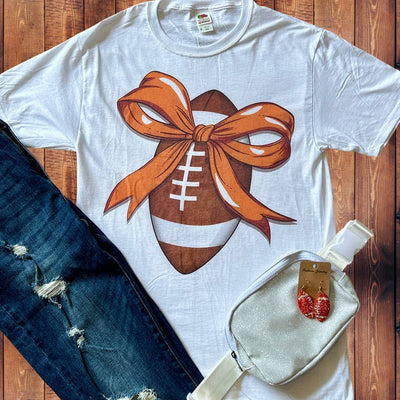 Football Orange Bow Graphic T-Shirt