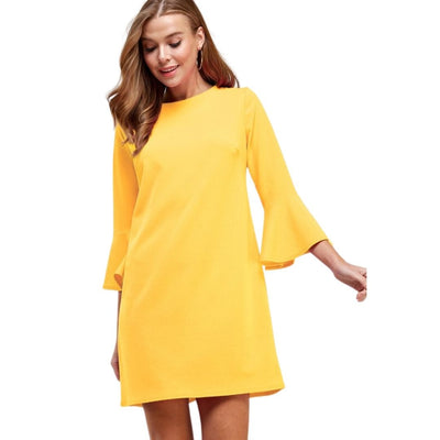 Two Hearts Yellow Bell Sleeve Shift Dress D3034-YELLOW
