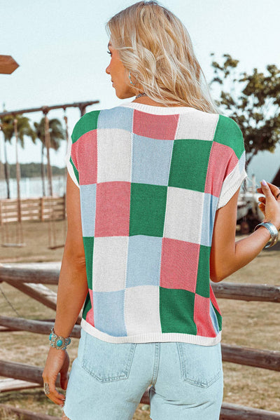 Color Block Cap Sleeve Sweater Vest Top P3014