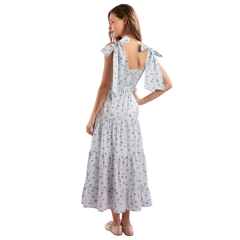 peach and blue dress Love California Poplin Floral Stripe Maxi ID39623-01 Blue / Medium MasterSku:KA5C35Q1 The smocked bodice adds Black Dress White Accessories SIZE:11 US - 30 MX