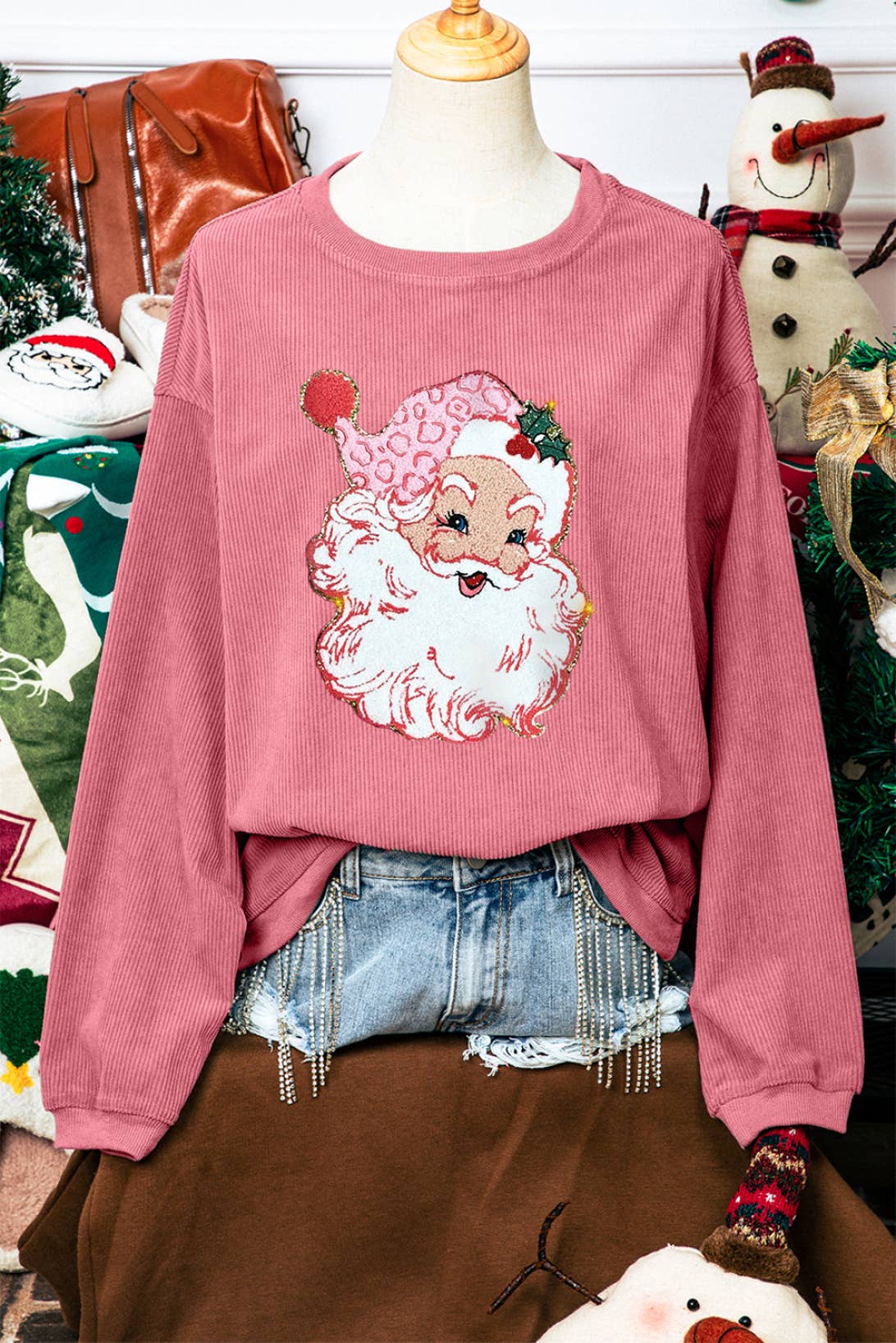 Christmas Santa Claus Sparkle Corded Sweatshirt