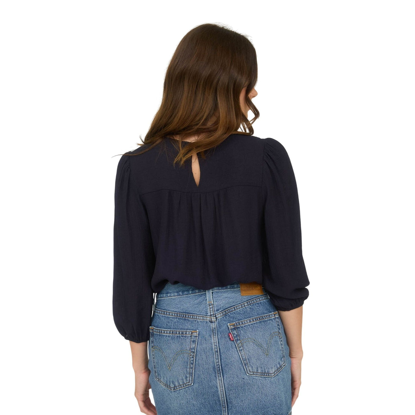 Blu Pepper Floral Embroidered Yoke 3/4 Sleeve Blouse TB8974