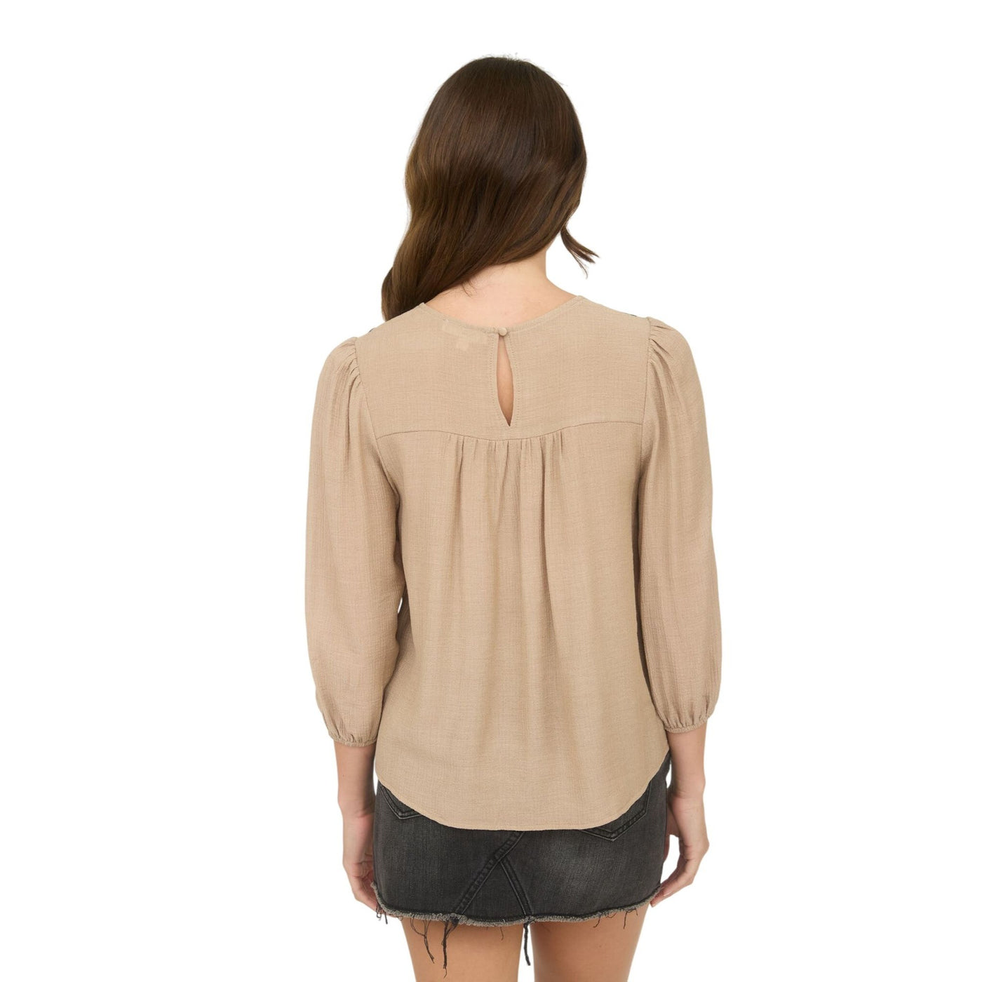 Blu Pepper Floral Embroidered Yoke 3/4 Sleeve Blouse TB8974