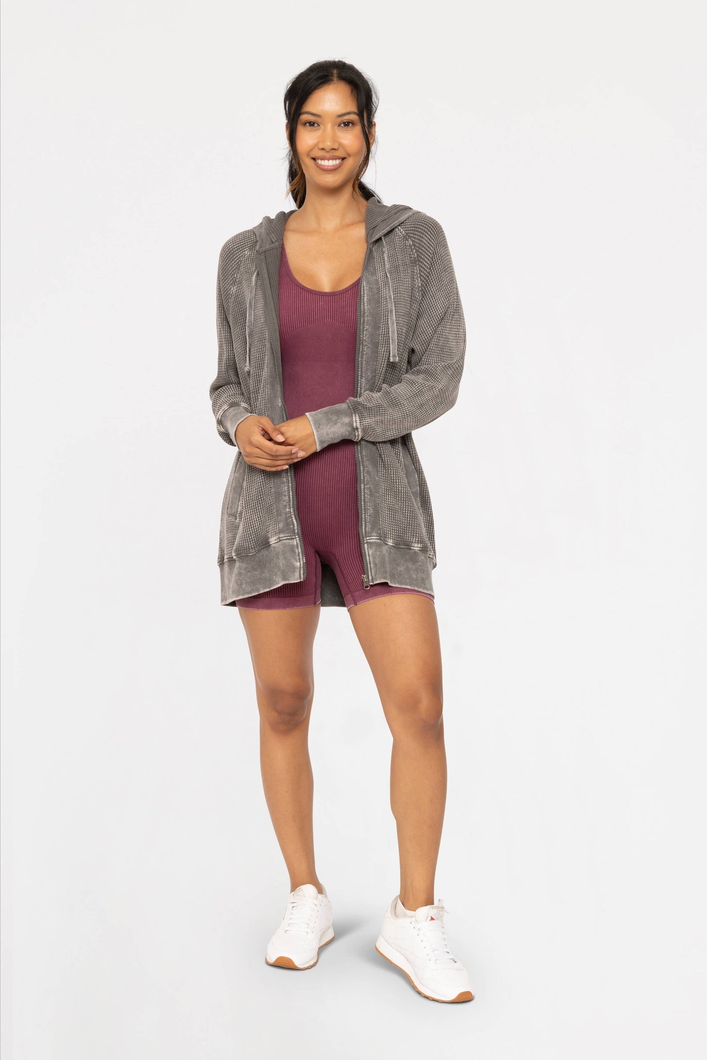 Mono B Oversized Mineral-Washed Zip-Up Hooded Jacket KJ12071