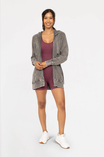 Mono B Oversized Mineral-Washed Zip-Up Hooded Jacket KJ12071