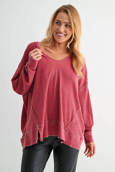 Mono B Cotton Blend Waffle Knit Oversized Long Sleeve KT5116