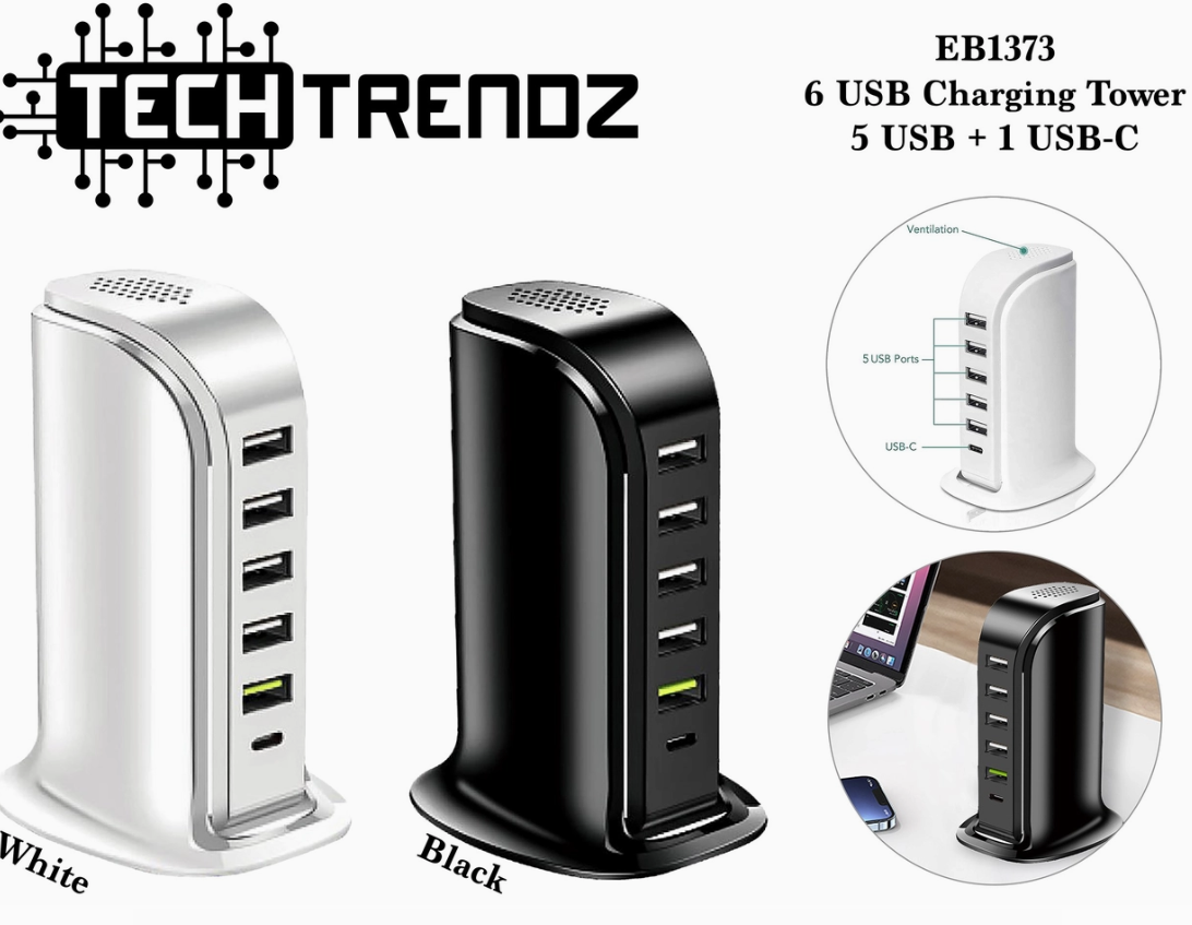 Tech Trendz Multi Ports Tower Charger 1373-BK