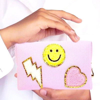 Zenana Ivory Preppy Happy Face Patch Makeup Cosmetic Bag U-220