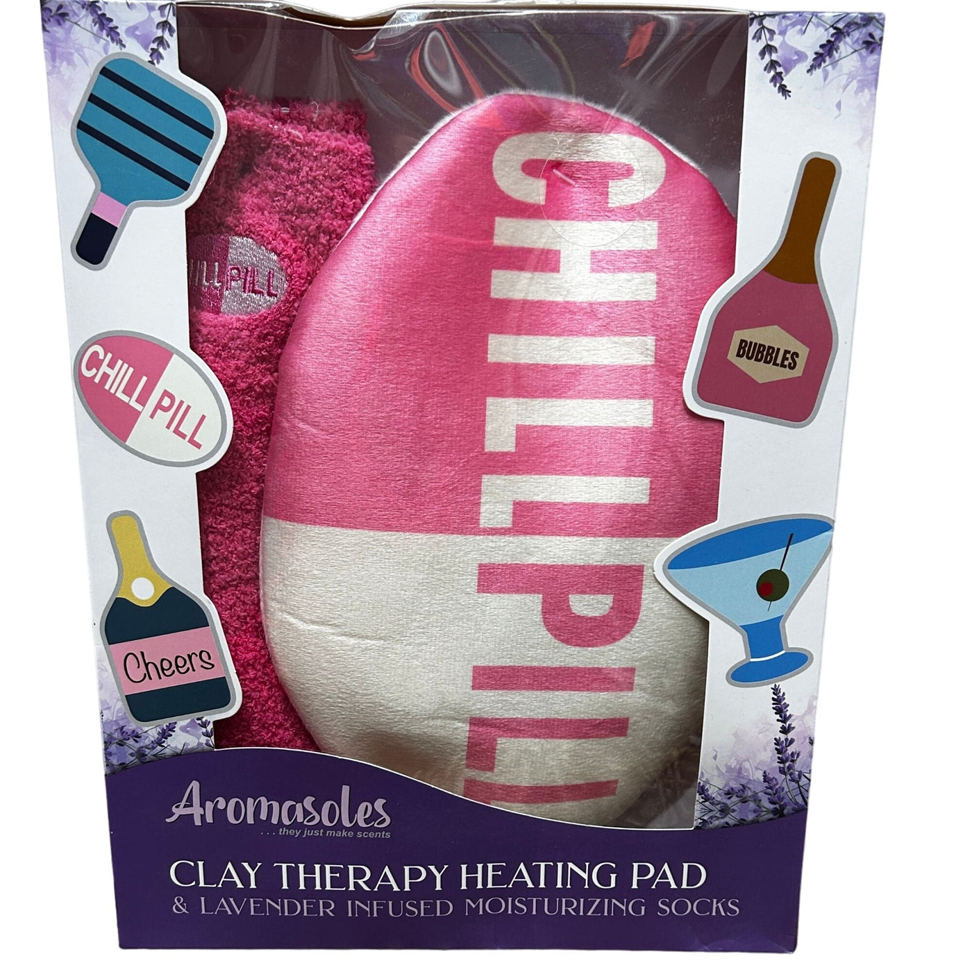 Aromasoles By MinxNY Chill Pill Heating Pad and Lavender Infused Socks Gift Set