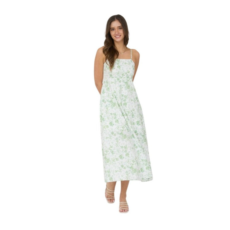 Blu Pepper Watercolor Floral Midi Dress for Women Light Green Multi / M
