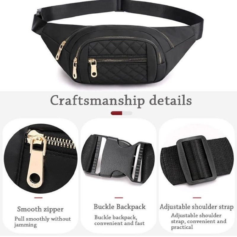 Zenana Gray Quilted Multi Pocket Waist Belt Bag U-239